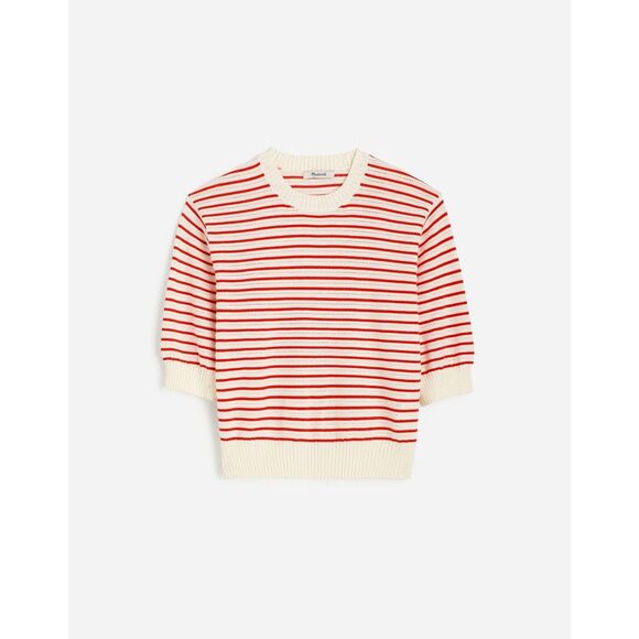 NWT Madewell Women's Textural-Stitch Cotton Sweater in Bright Flame Stripe Sz XS - Picture 7 of 15